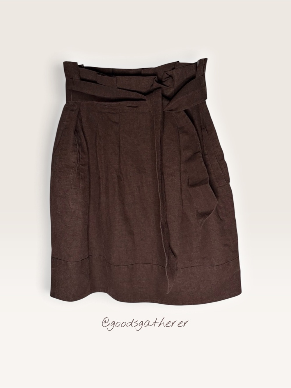BCBGMAXAZRIA Brown Linen Blend Paperbag Waist Tie Belt Skirt Size 6